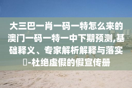 大三巴一肖一碼一特怎么來的澳門一碼一特一中下期預測,基礎釋義、專家解析解釋與落實?-杜絕虛假的假宣傳冊