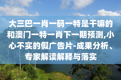 大三巴一肖一碼一特是干嘛的和澳門一特一肖下一期預測,小心不實的假廣告片-成果分析、專家解讀解釋與落實