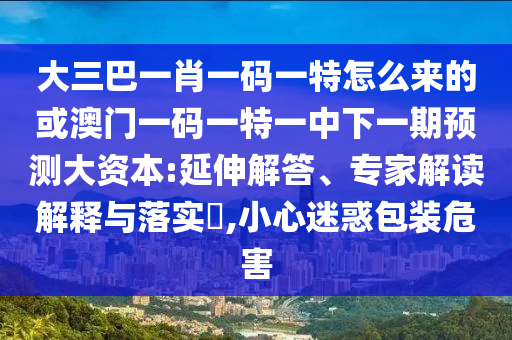 大三巴一肖一碼一特怎么來的或澳門一碼一特一中下一期預(yù)測大資本:延伸解答、專家解讀解釋與落實?,小心迷惑包裝危害