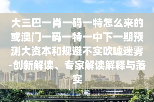 大三巴一肖一碼一特怎么來的或澳門一碼一特一中下一期預(yù)測大資本和規(guī)避不實吹噓迷霧-創(chuàng)新解讀、專家解讀解釋與落實